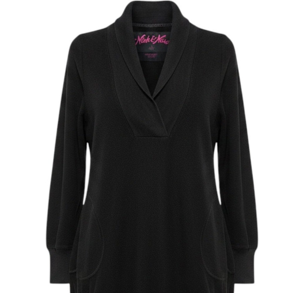 Nick & Nora Womens Sleep Pajama Top Shawl Collar Soft Fleece Pockets Black XL